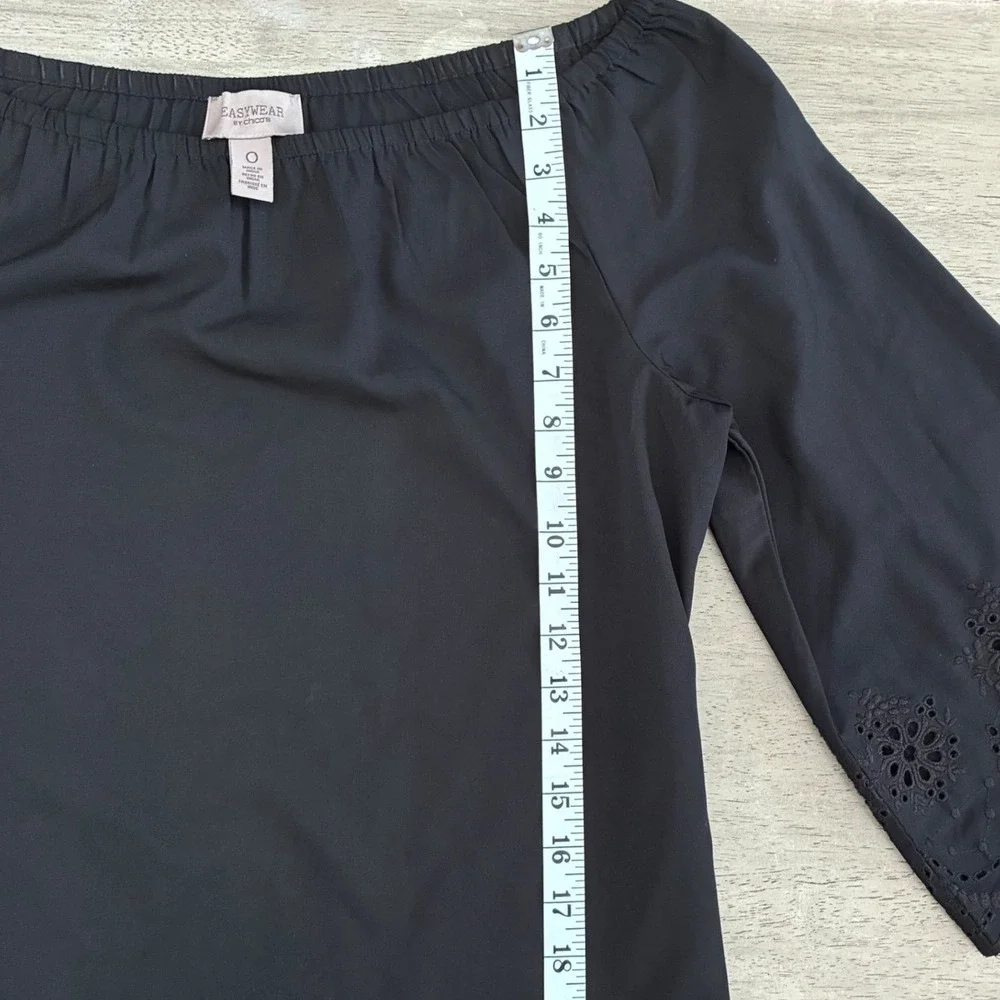 Chico's Easywear Black Eyelet Sleeve Off Shoulder Blouse Top Size 0 Small